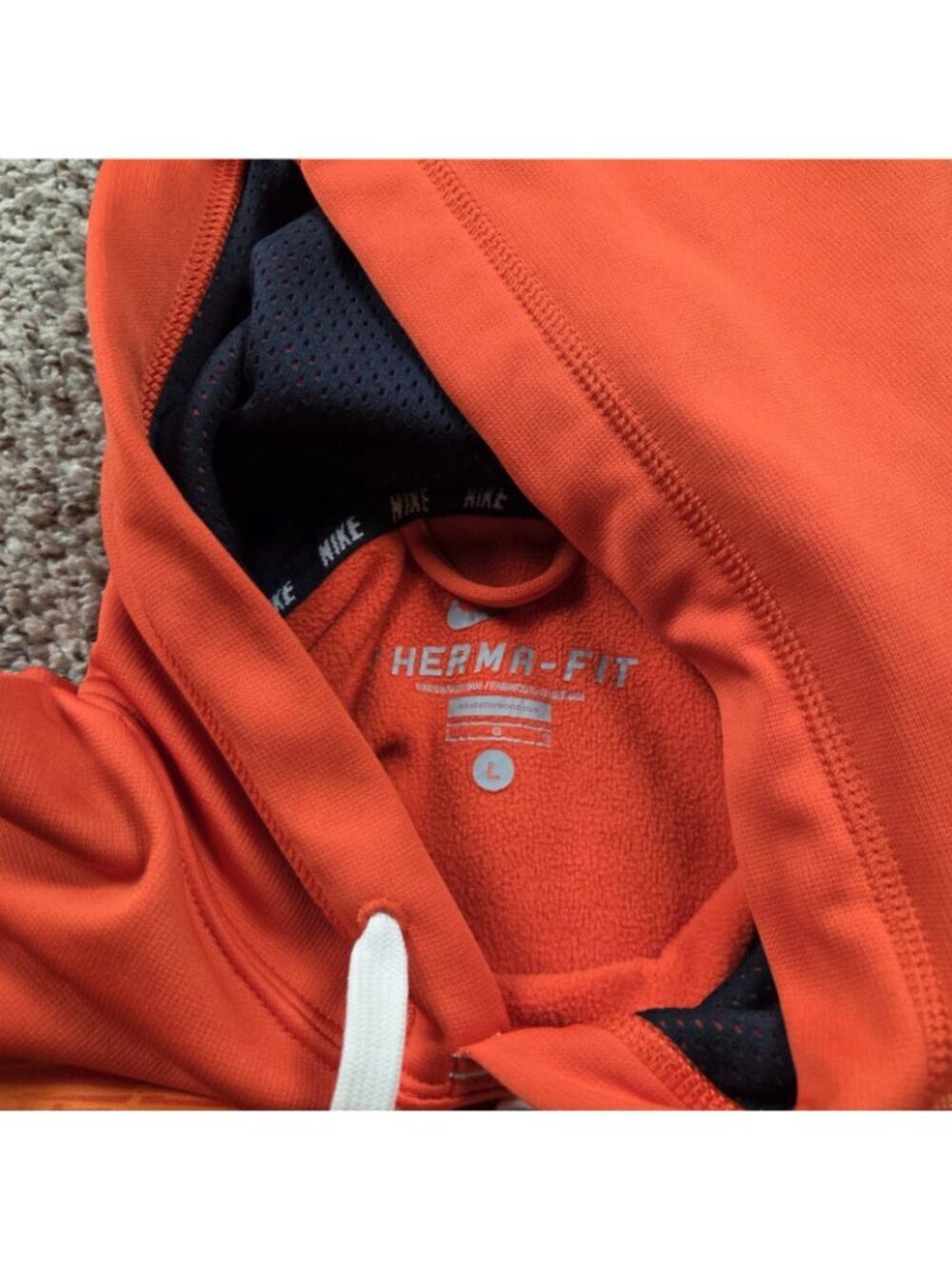Nike Hoodie Men's Large Orange Therma Fit Pullover Sweatshirt Graphic - Picture 2 of 7